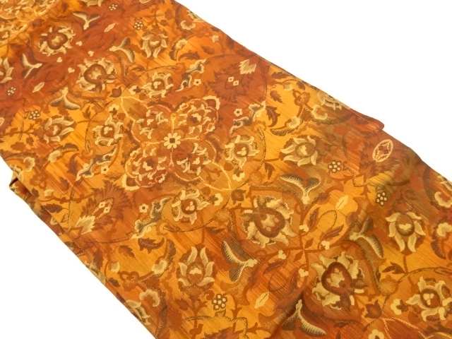 JAPANESE KIMONO / NAGOYA OBI / SILK / FLORAL CREST & FLORAL ARABESQUE